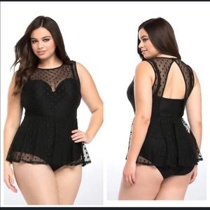 Torrid 3 black mesh polka dot one piece swimsuit